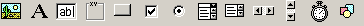 A screenshot of the standard ui components of Visual Basic 6. Left to right: Picture, Label, Text, Frame, Command, Checkbox, Option (Radio Button), Combobox, Listbox, Horizontal Scrollbar, Vertical Scrollbar, Timer, Shape